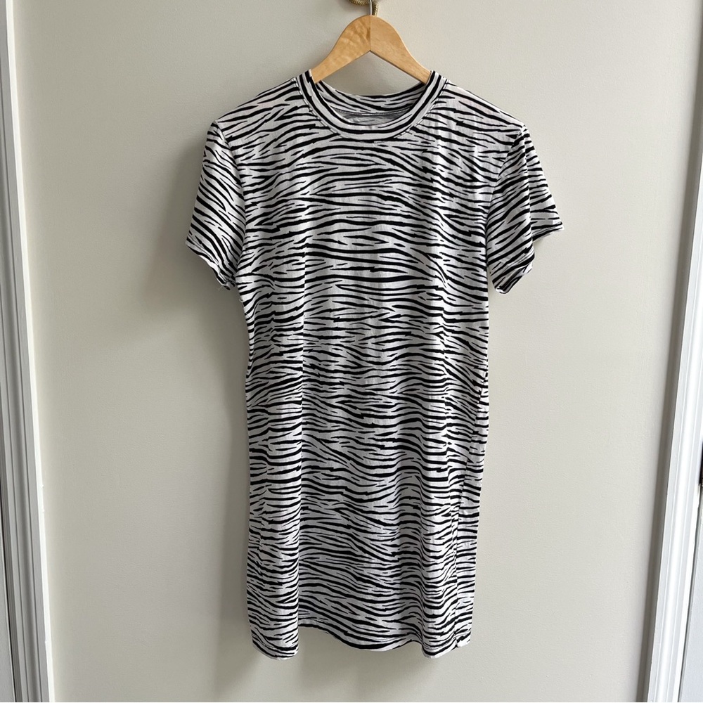 Enza Costa 100% Cotton Black White Zebra Printed T-Shirt Mini Dress XS